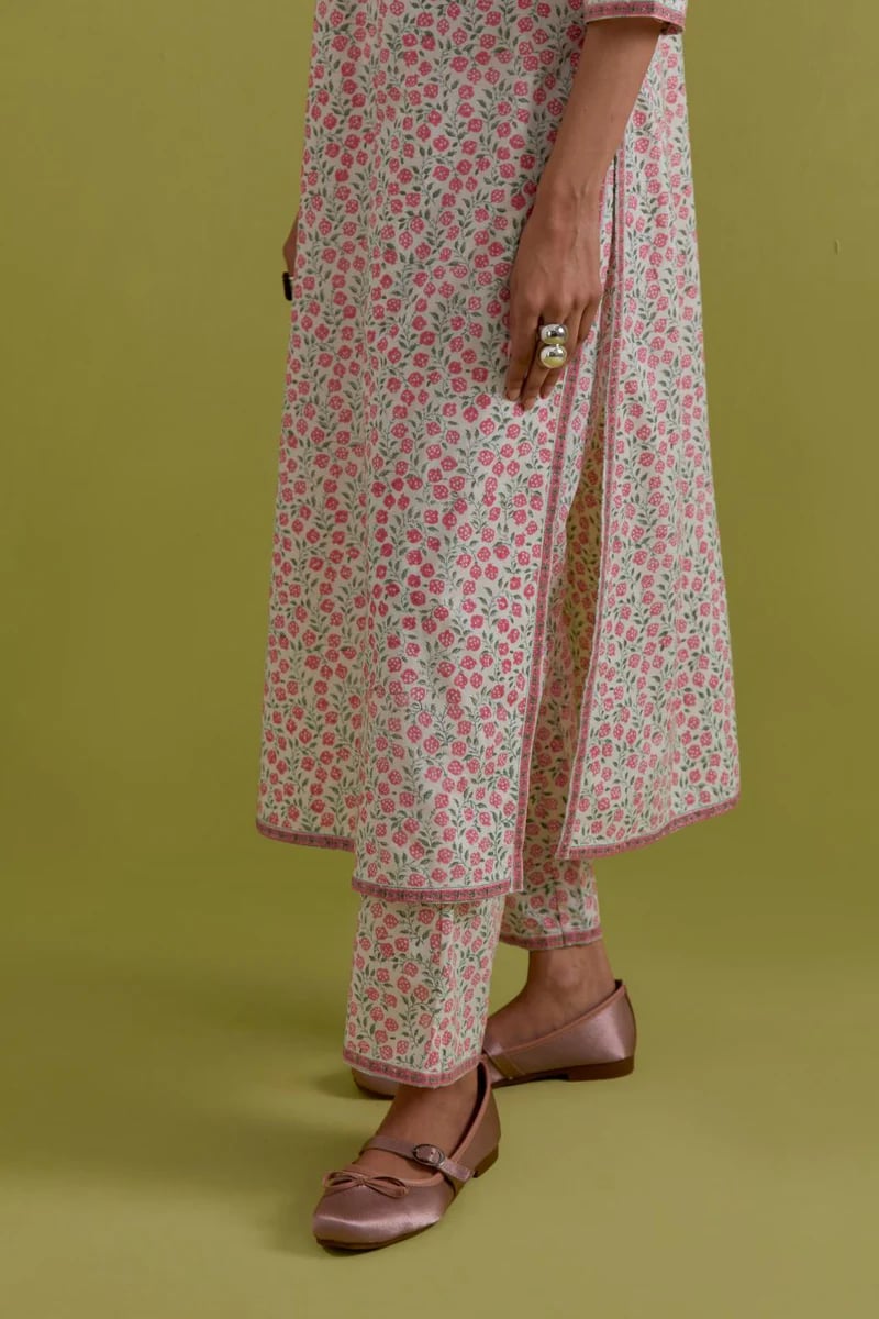 Off White Cotton Straight Long Kurta Set