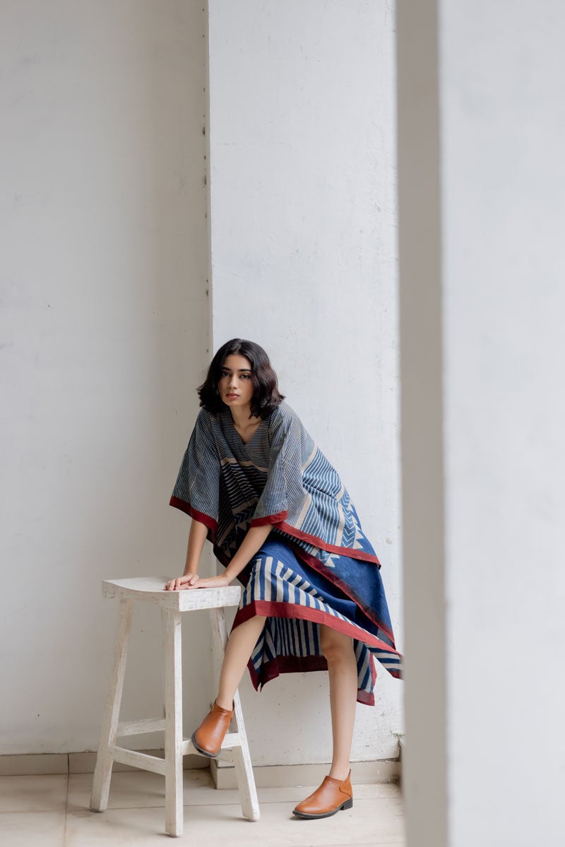 Multicolor Cotton Printed Midi Kaftan Dress