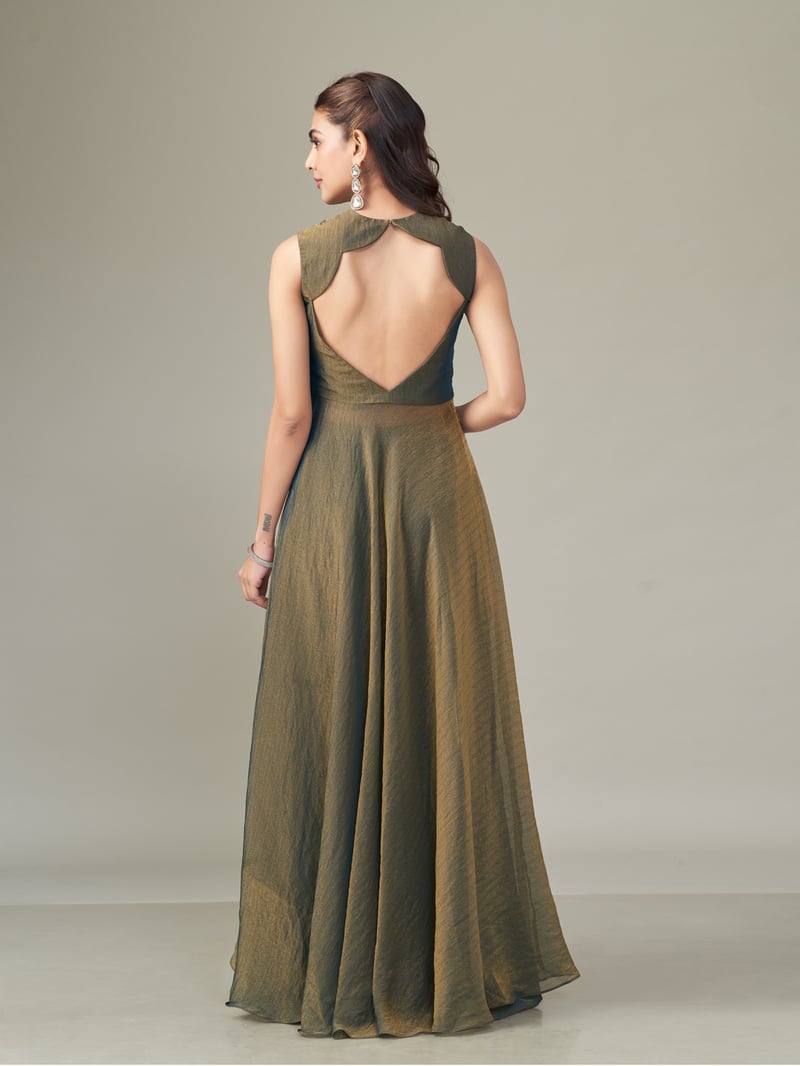 Moss Green Shimmer Chiffon Embroidered Co-ord Set