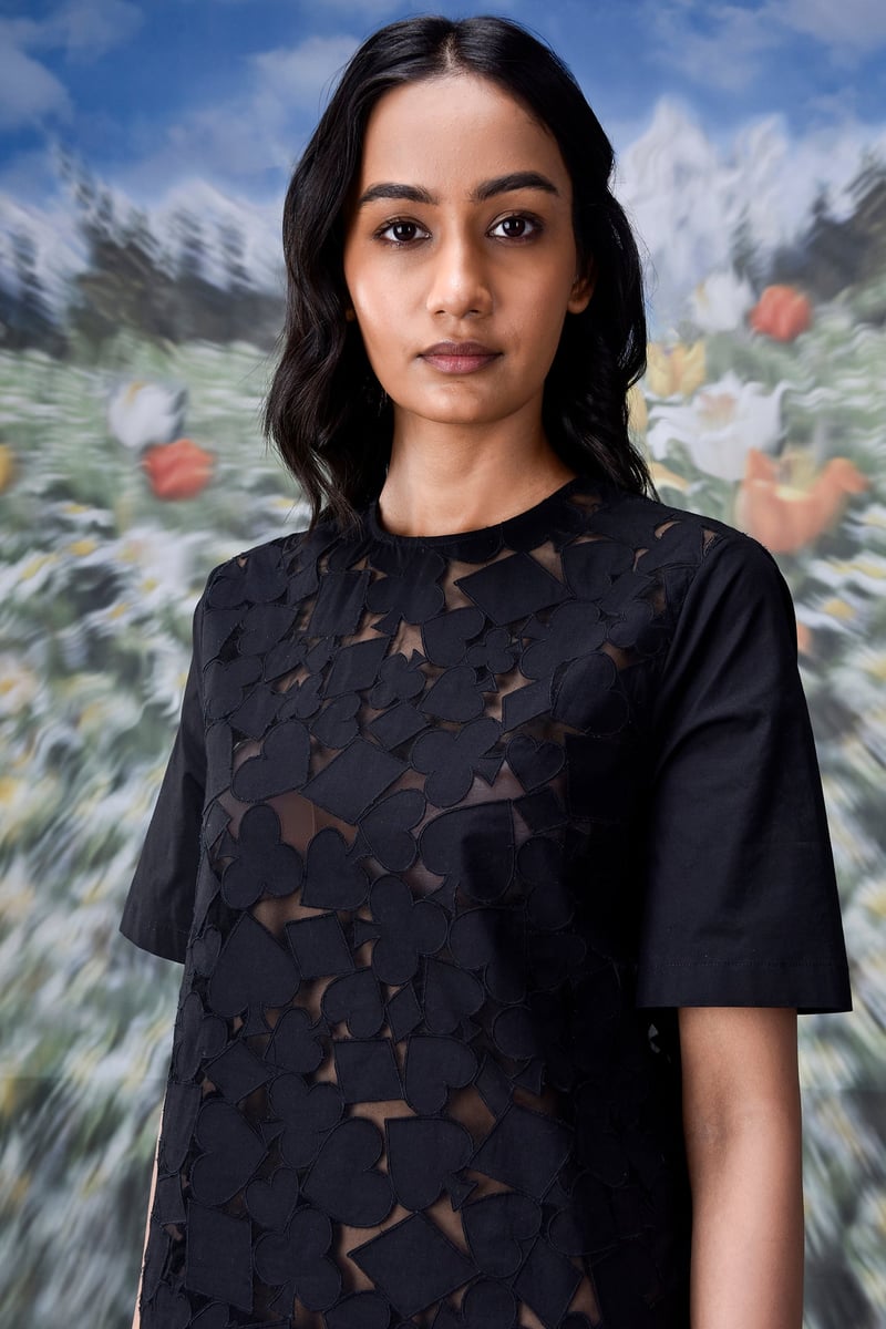 Black Cutwork Applique Shift Dress