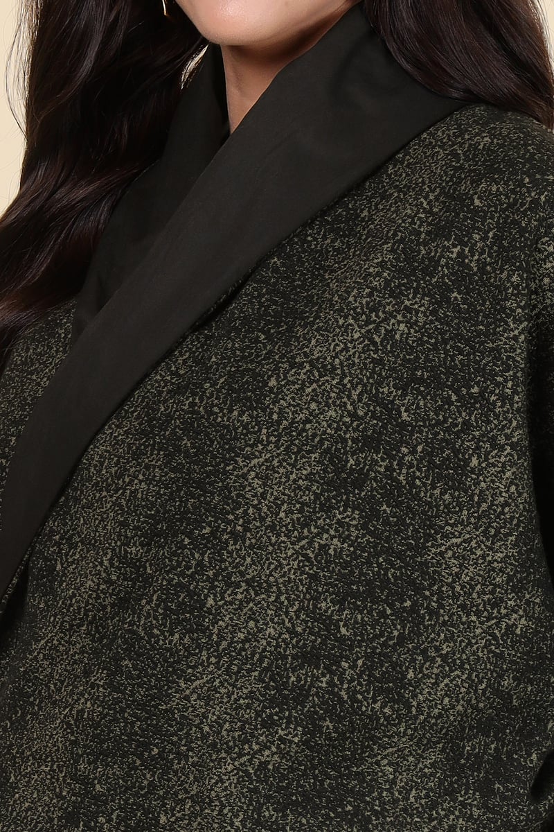 Black/Khakhi Cropped Wrap Jacket with Tie Belt