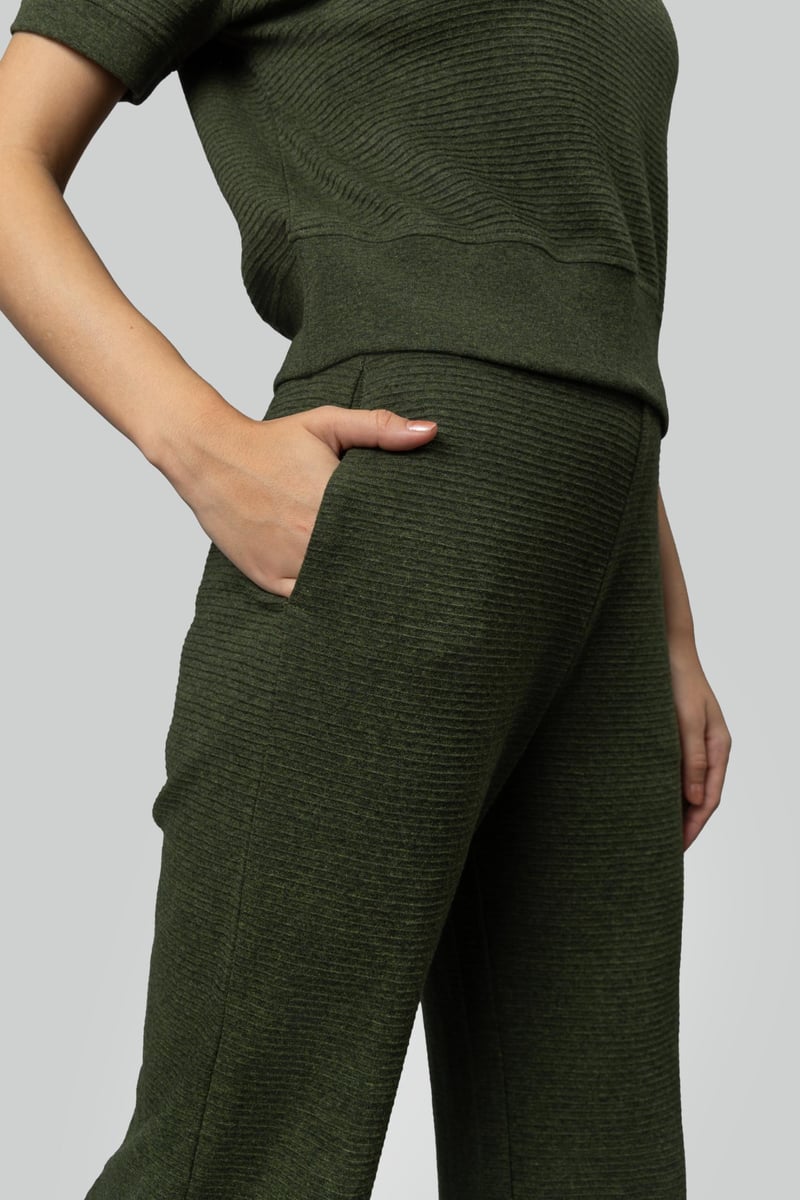Olive Ottoman Rib Wide-Leg Lounge Pants