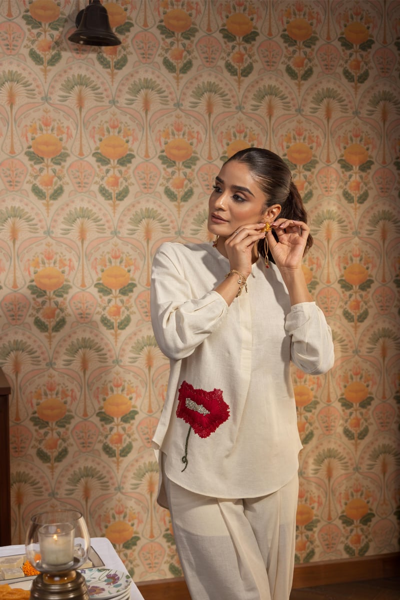 Ivory Linen-Blend Shirt and Straight Trousers Co-ord Set