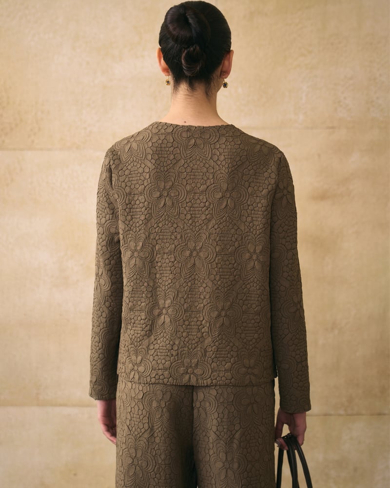 Brown Textured Jacket and Wide-Leg Pants Co-ord Set