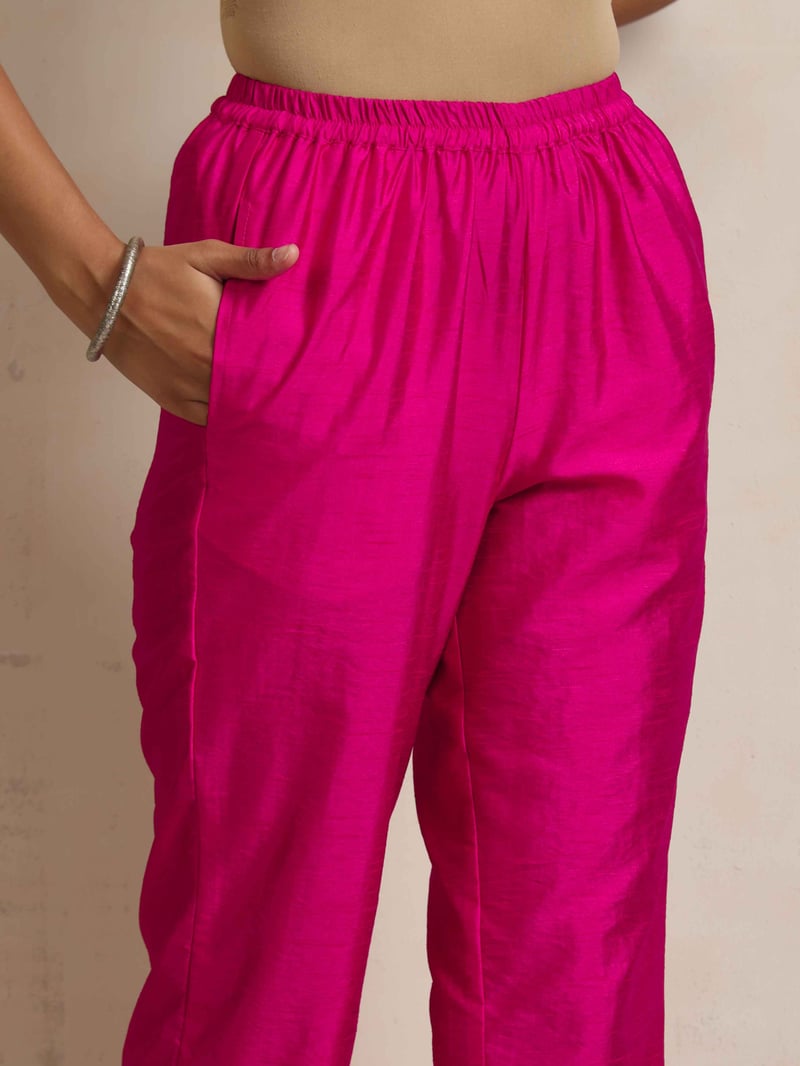 Pink Silk Blend High Slit Kurta Set