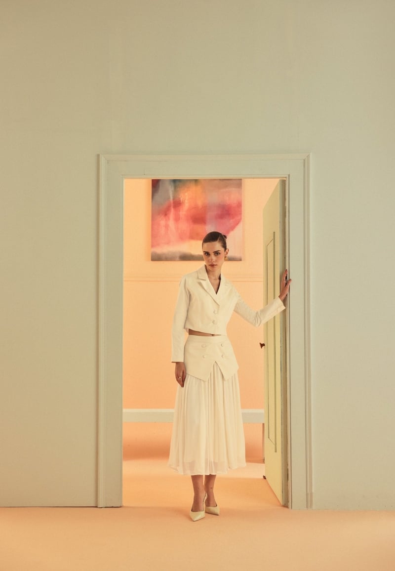 Ivory High-Waist Pleated Midi Skirt