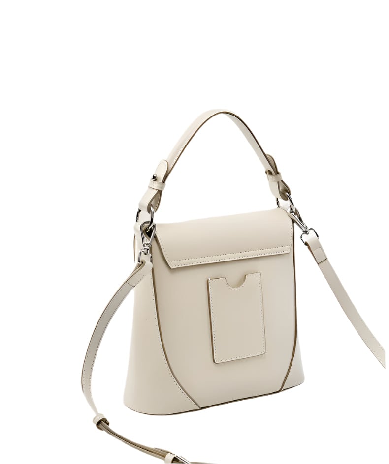 Vienna Ladies Leather Structured Bucket Bag Ivory
