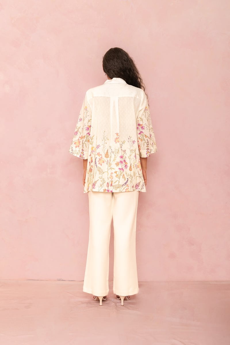 Multicolor Floral Placement Cream Cotton Dobby Shirt