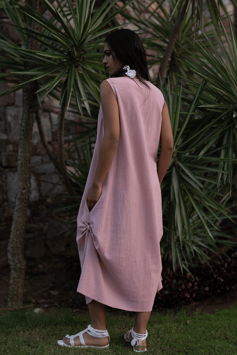 Salmon Pink Cotton Gauze Sleeveless Maxi Dress