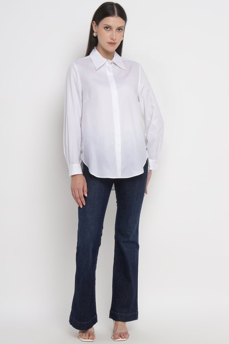 White Oversized Cotton Oxford Button-Down Shirt