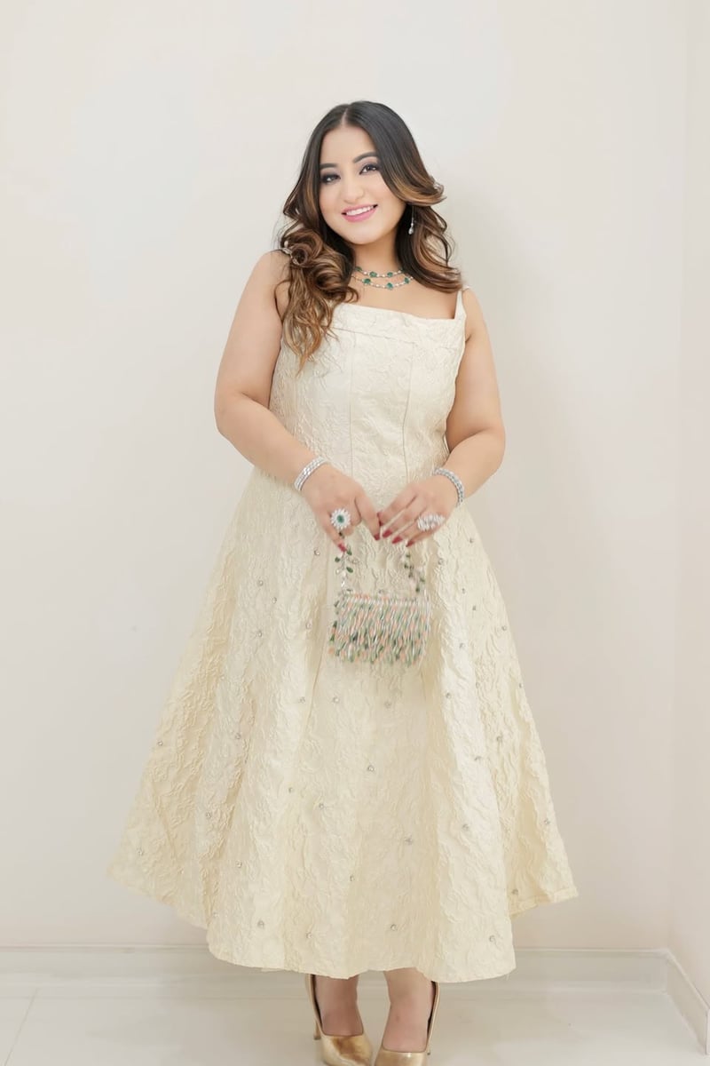 Butter Yellow Jacquard Embellished Fit and Flare Midi Dress