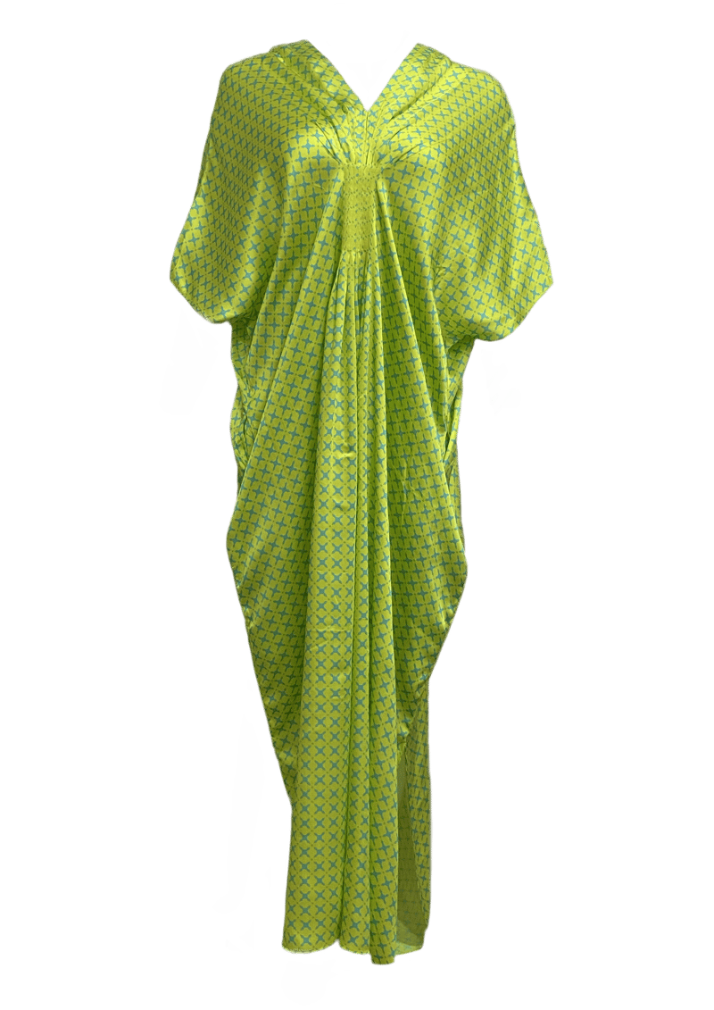 Orange Printed Maxi Kaftan with V-Neck and Pockets