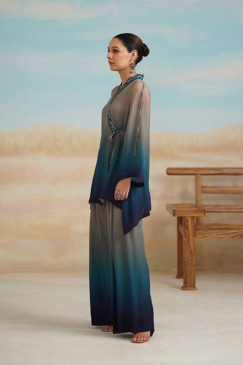Multicolor Ombre Wrap Top and Wide-Leg Pants Co-ord Set