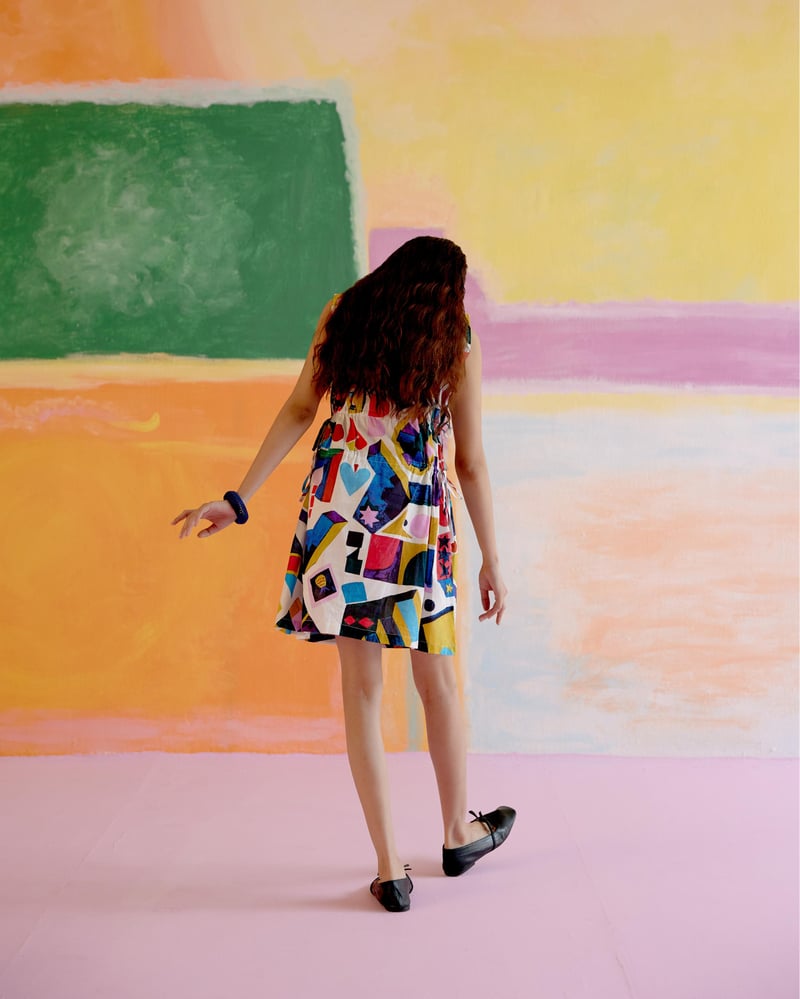 Multicolor Graphic Print Mini Dress with Side Drawstrings