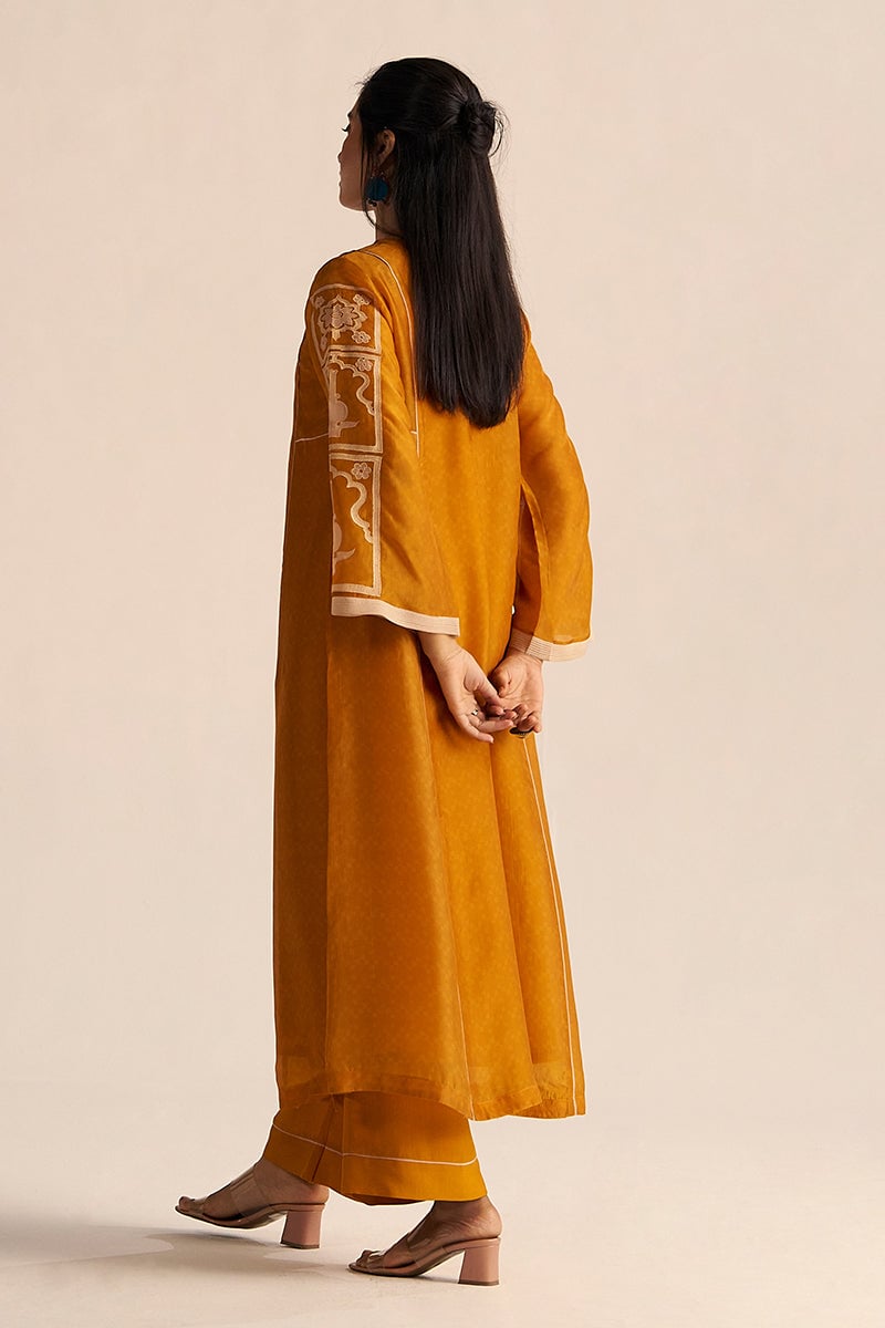 Nugget Yellow Silk Kurta and Wide-Leg Pants Co-ord Set