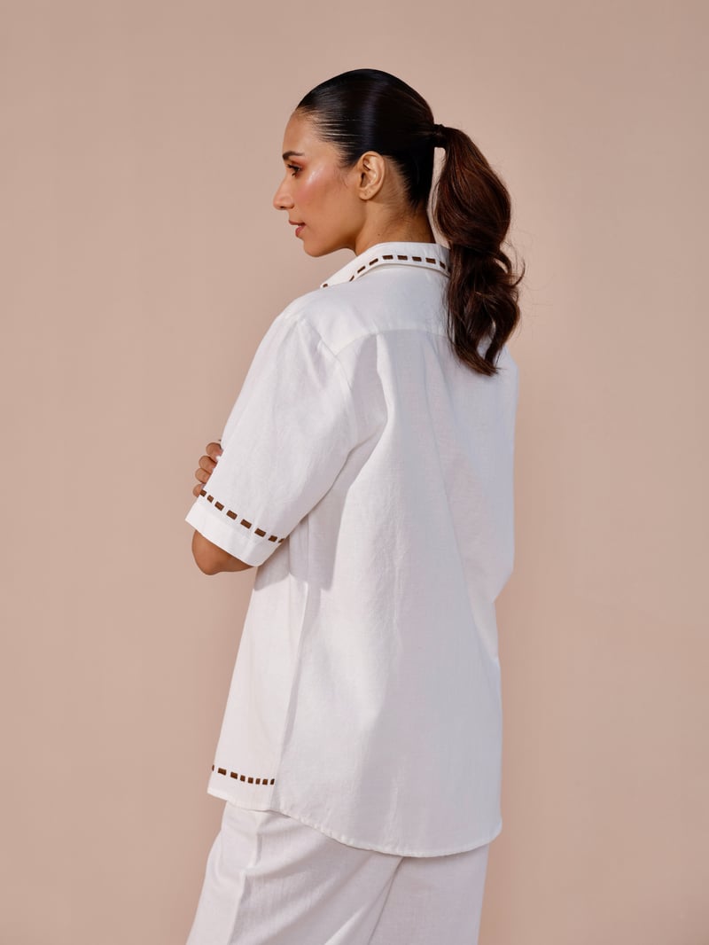 Vanilla Cotton Linen Shirt and Pants Co-ord Set