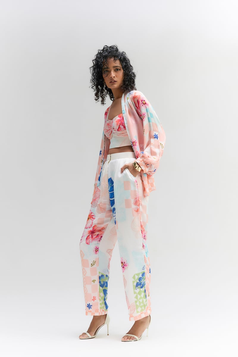 Multi Coloured Silk Abstract Floral Printed Pants — Itara an another