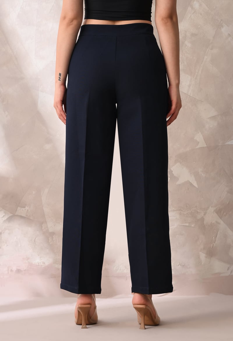 Midnight Blue High-Rise Wide-Leg Tailored Trousers
