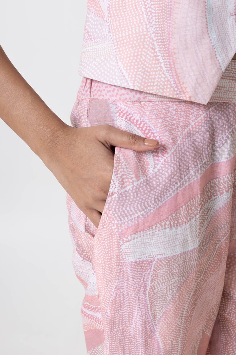 Pink Peach Printed Waistcoat and Trousers Co-ord Set