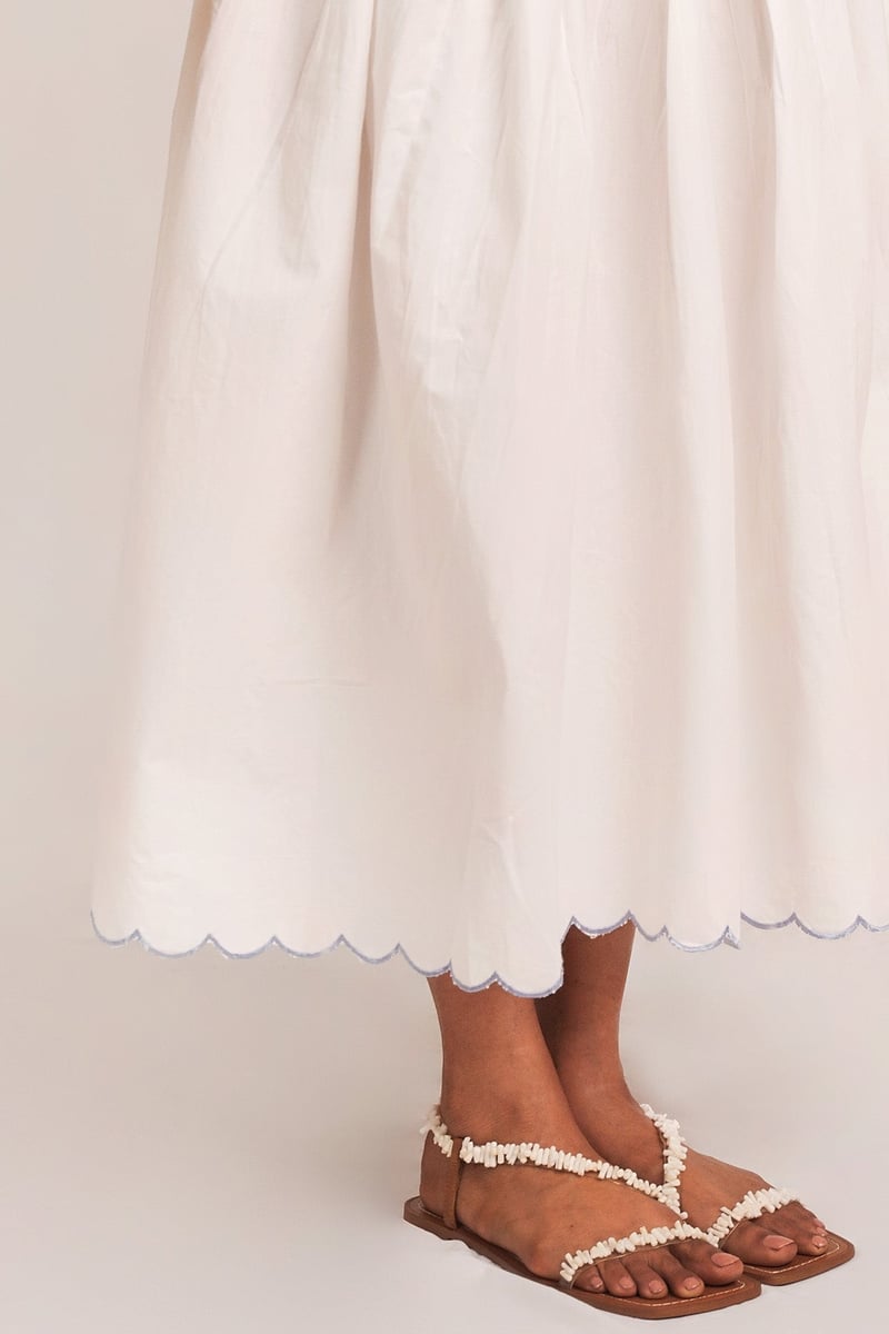 White and Blue Denim Corset Bodice Midi Dress