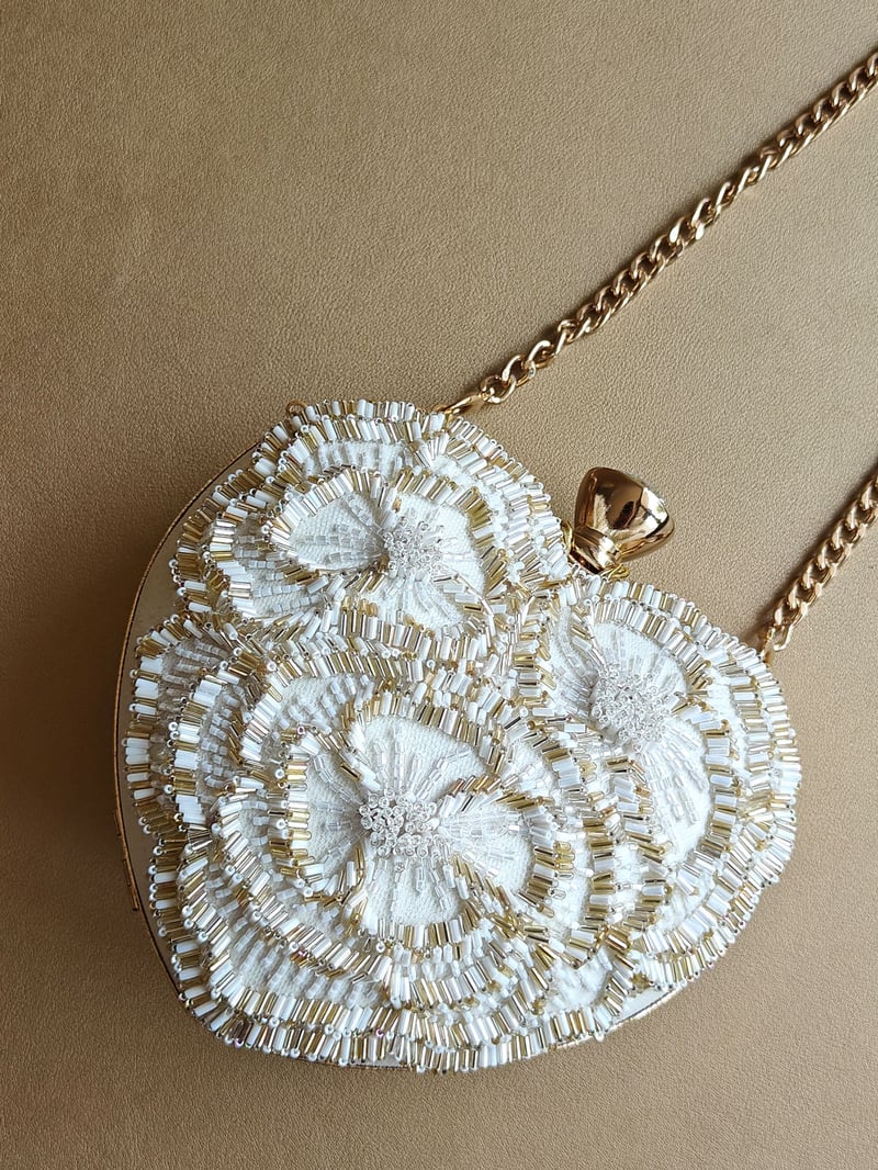 The Floral Heart Bag in Pearl White