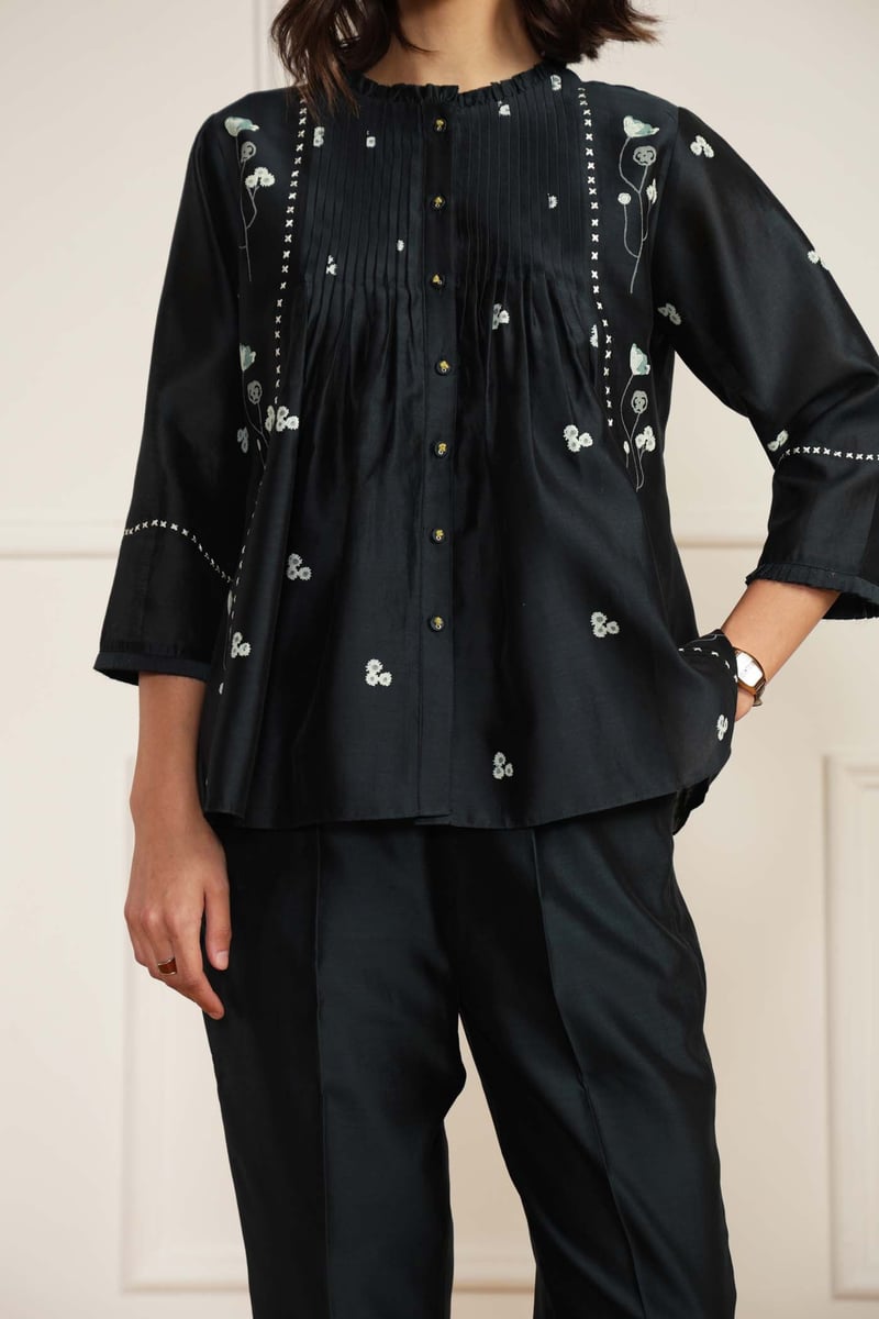 Indigo Silk Chanderi Shirt and Straight Pant Co-ord Set