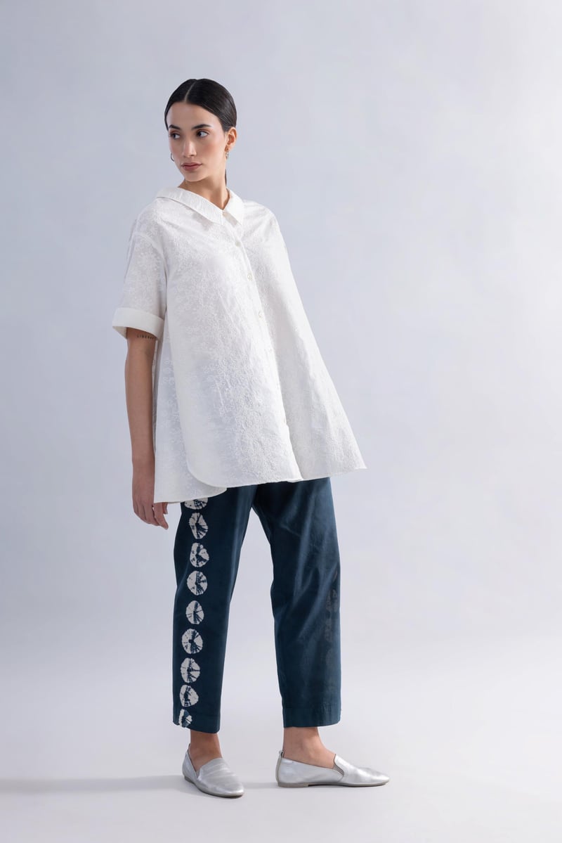 White Cotton Schiffli Anti-Fit Button-Down Shirt