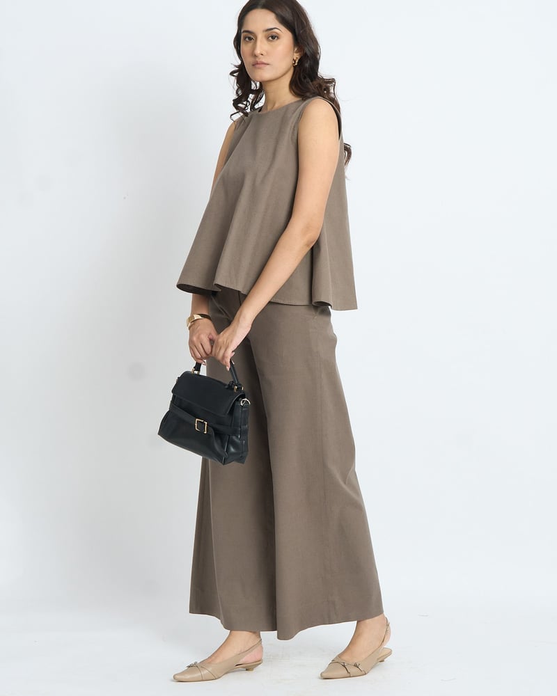 Taupe Sleeveless A-Line Cotton Top with Back Buttons