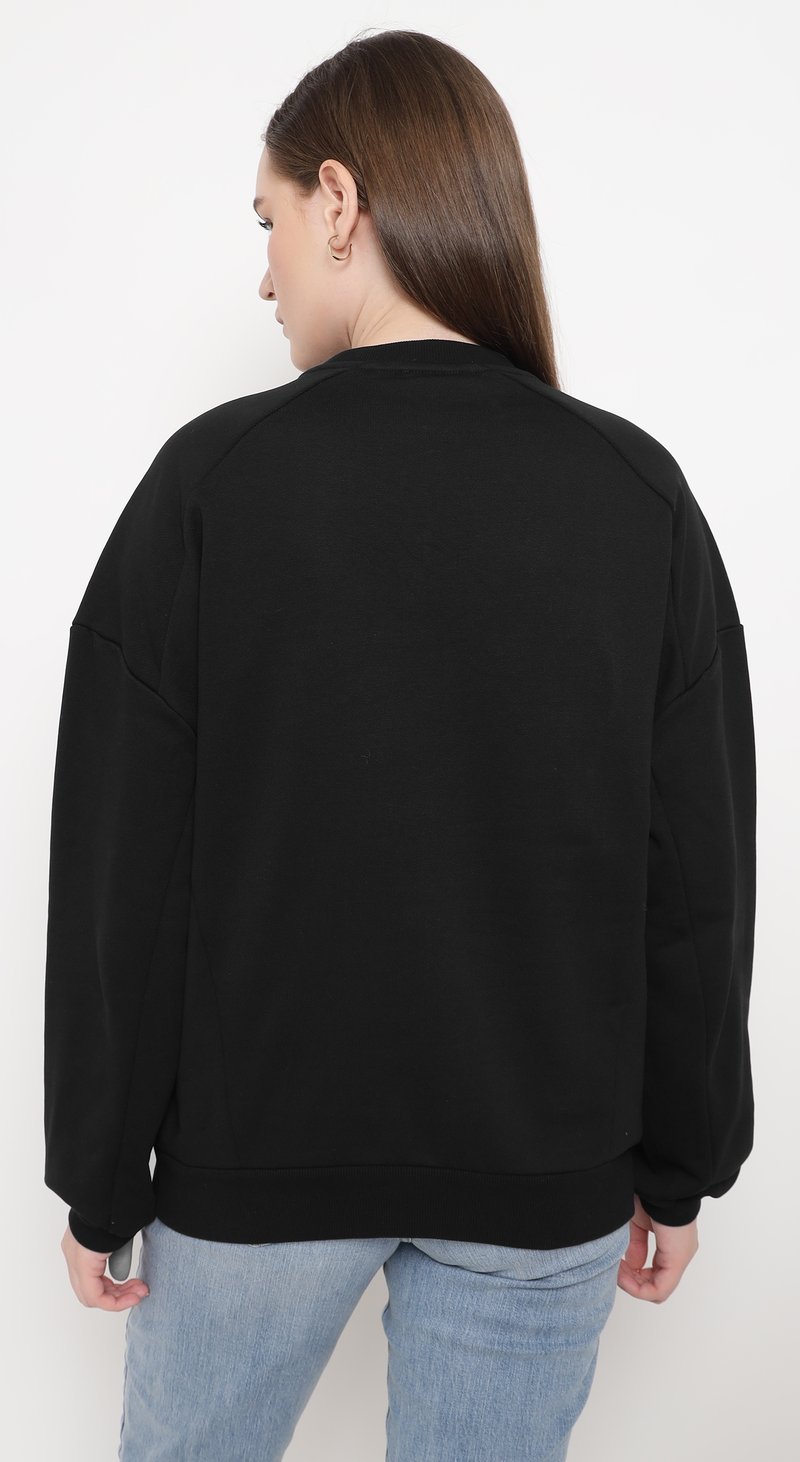 Black Relaxed-Fit Crewneck Sweatshirt with Tonal Lettering