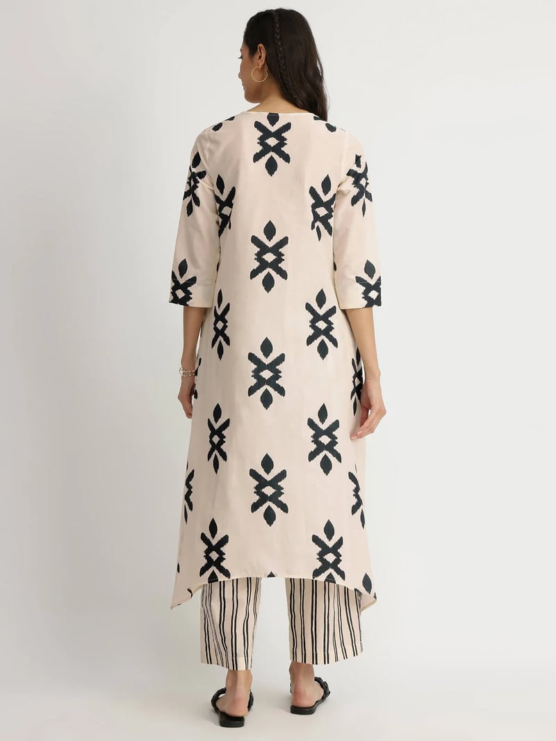 Cotton Ikat Geometric Print Trousers