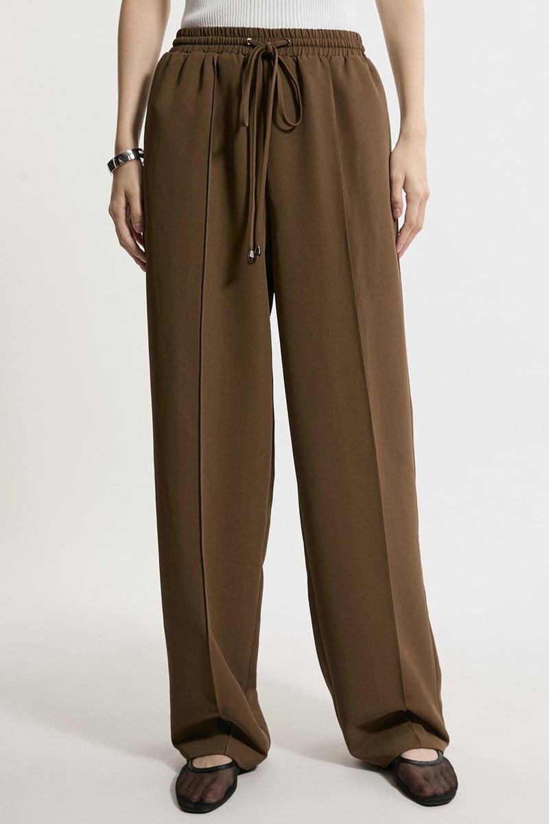 Khaki Wide-Leg High-Rise Tie-Up Trousers