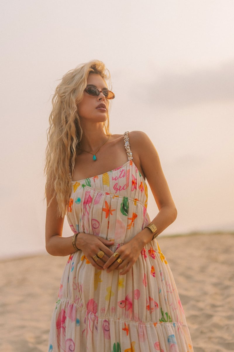 White Printed Tiered Strappy Maxi Dress