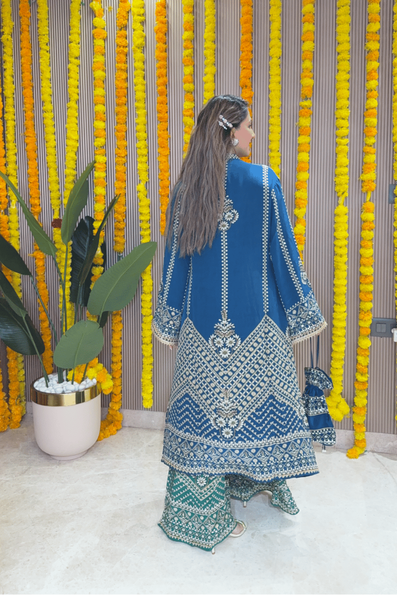 Teal & Emerald A-Line Printed Kurta Set with Palazzo