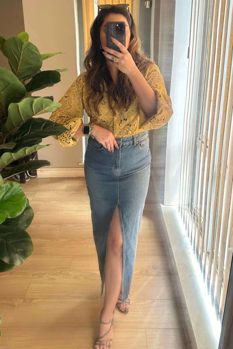 Yellow Cutwork Oversized Shirt