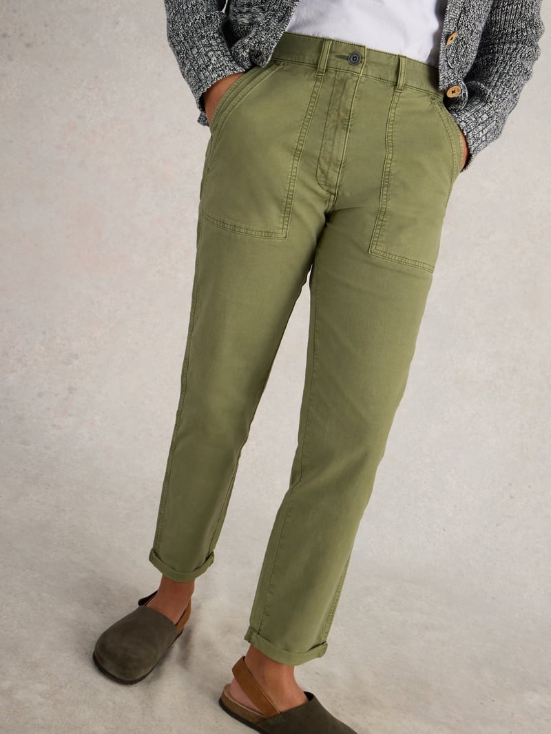 Khaki Green Relaxed-Fit Chino Trousers