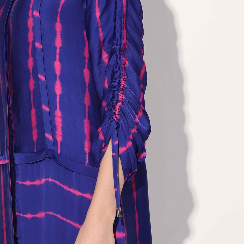 Pink/Purple Shibori Striped Satin Midi Shirtdress