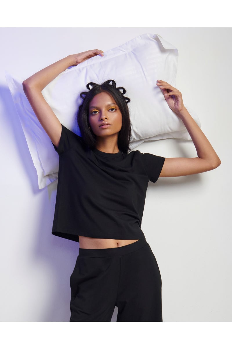 Black Supima Cotton Blend Crew-Neck T-Shirt