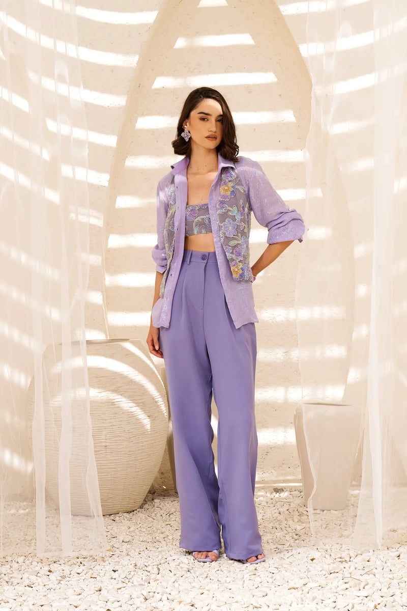 Periwinkle Halter Embroidered & Beaded Net Waistcoat