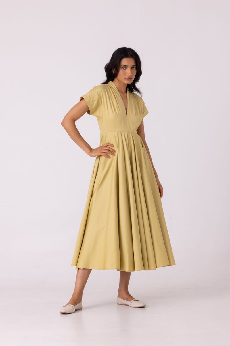 Cathy Yellow Fit and Flare Dress