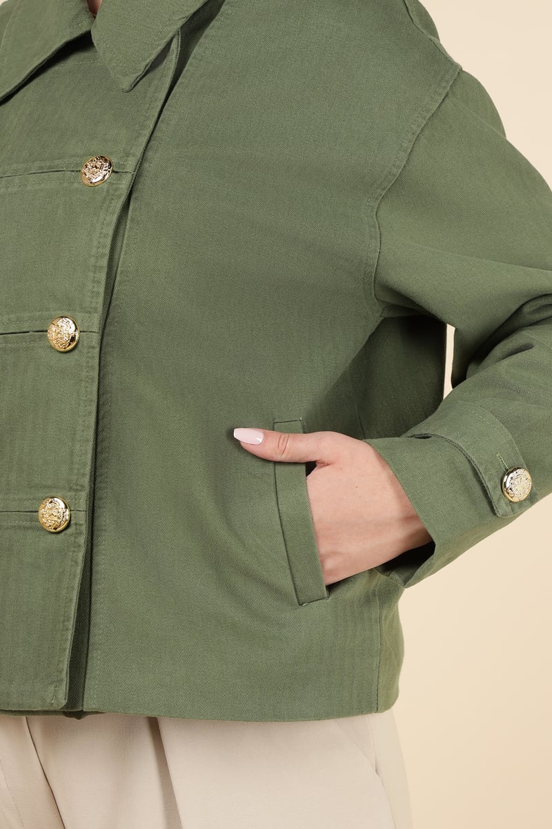 Green Double-Breasted Tailored Jacket with Gold Buttons
