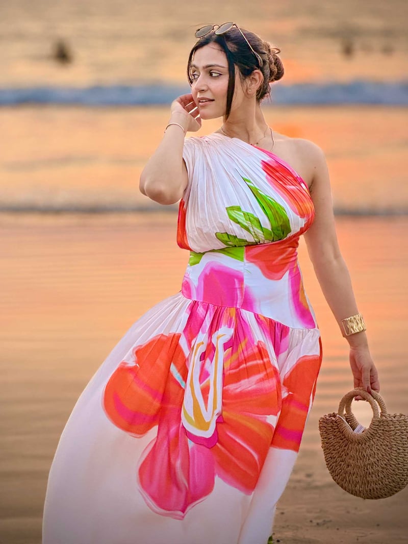 White One-Shoulder Hibiscus Printed Maxi Dress