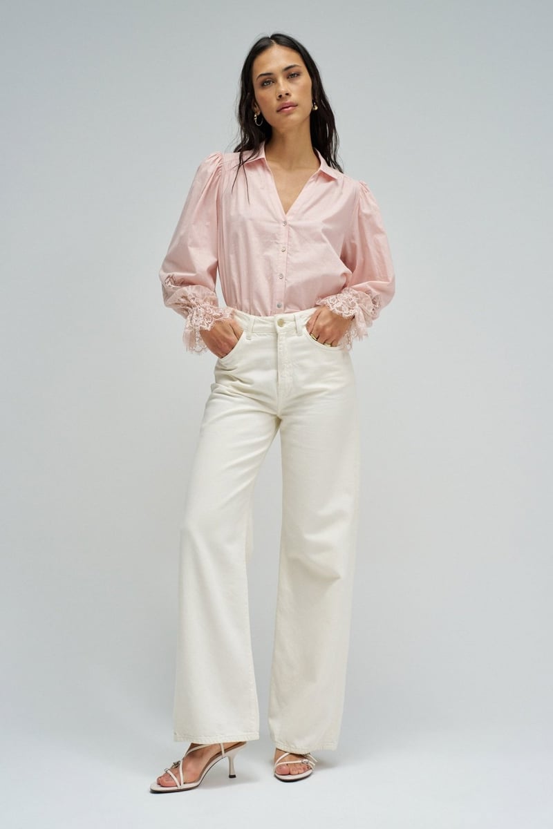 Light Pink Cotton Shirt with Lace Cuffs