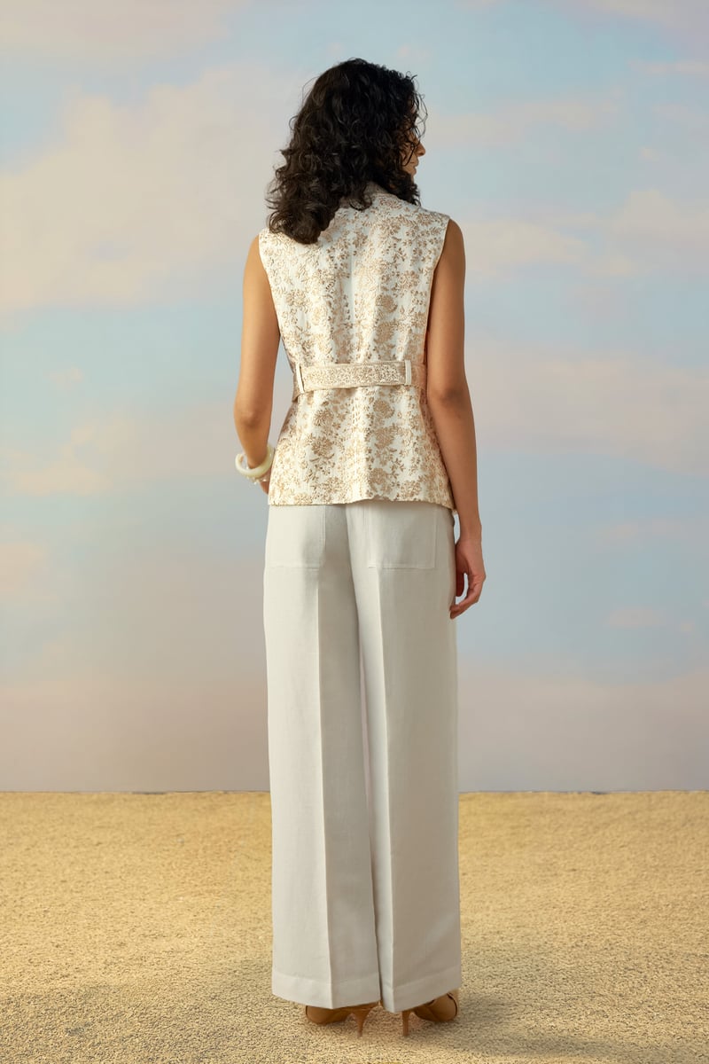 Champagne/Ivory Embroidered Wrap Waistcoat