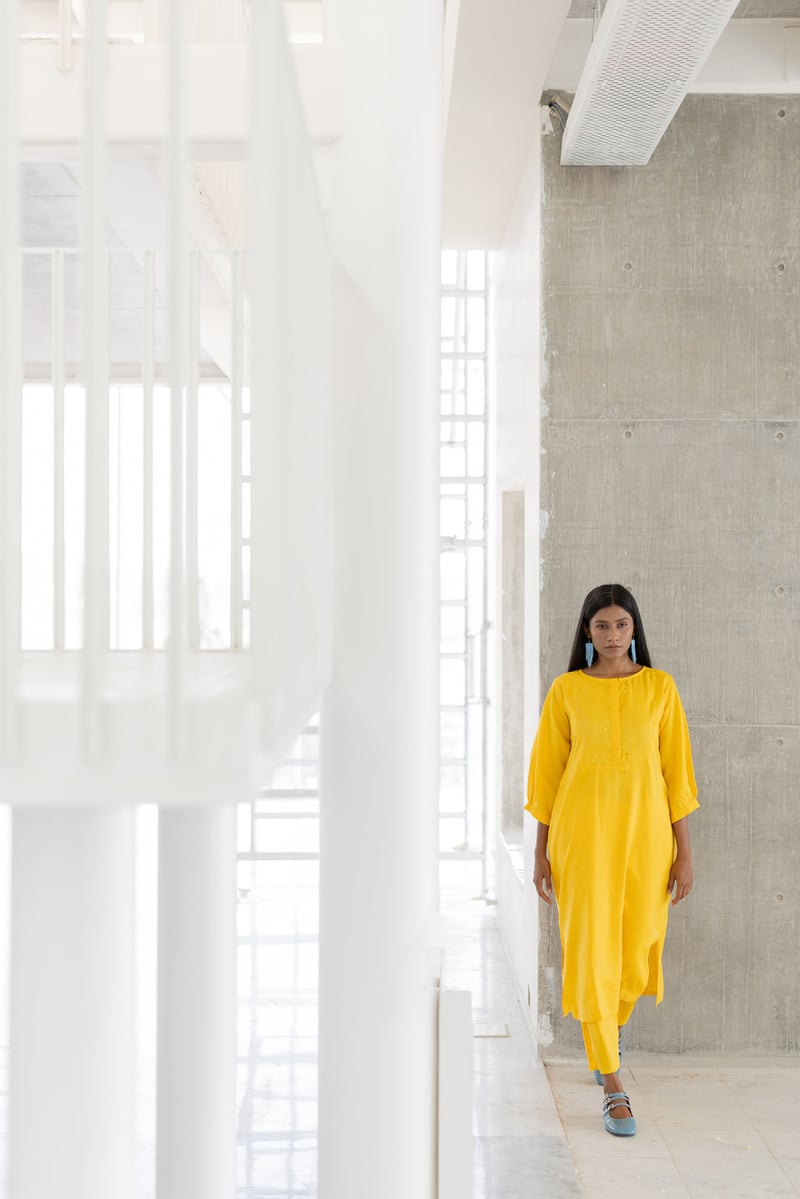 Sunflower Yellow Straight Kurta Set with Sequin Embroidery