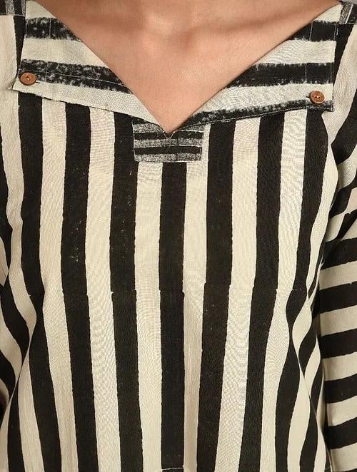 Black and White Striped Cotton Midi Kaftan