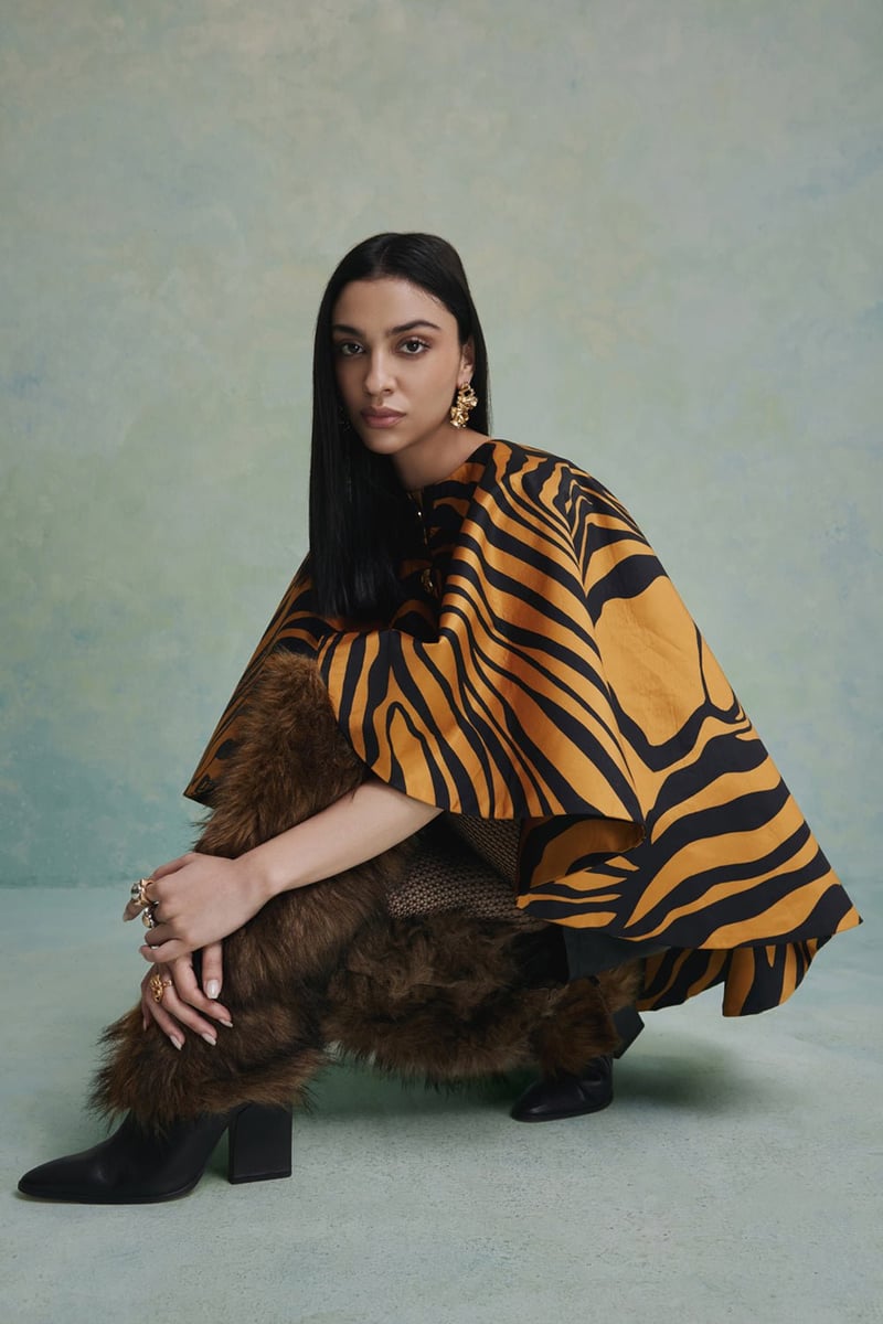 Black/Yellow Tiger Print High-Low Cape Jacket
