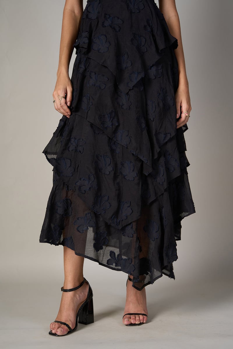 Black Jacquard Tiered Maxi Dress