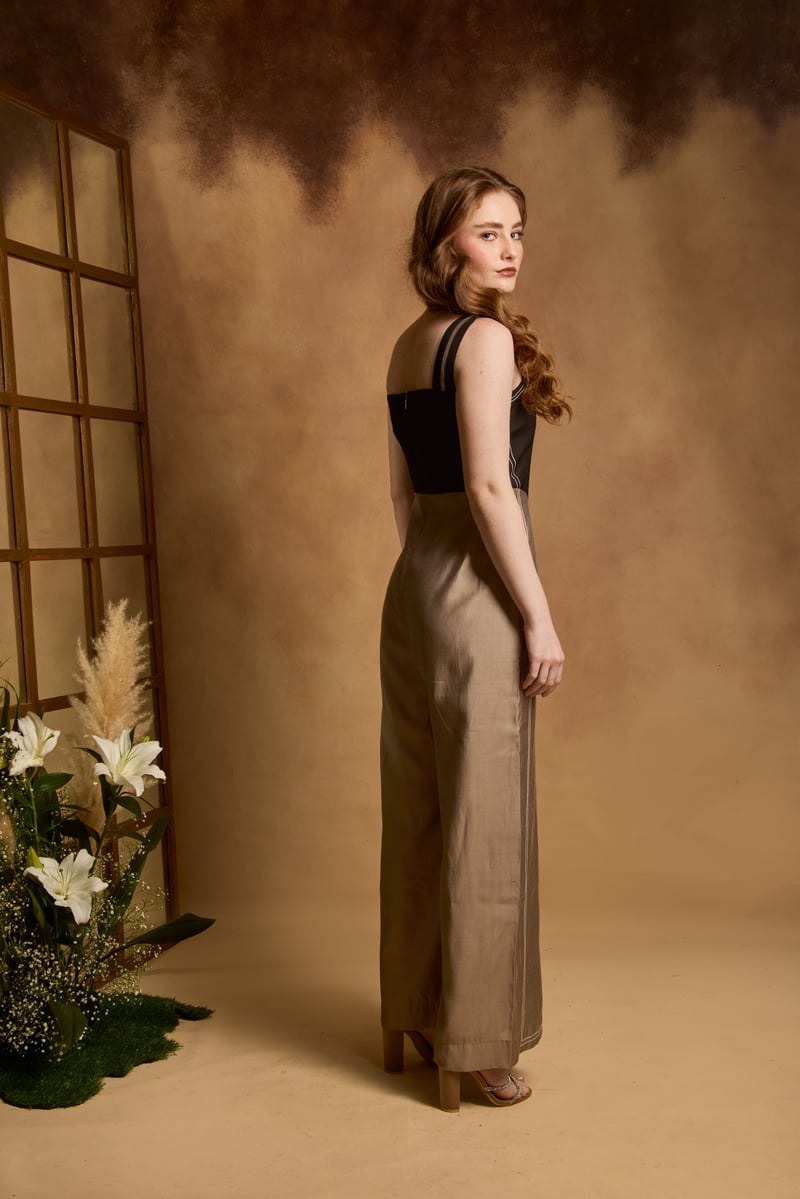 Black and Copper Colorblock Embroidered Jumpsuit