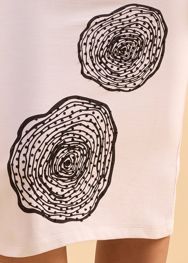 White Knee-Length Pencil Skirt with Woodprint Motifs