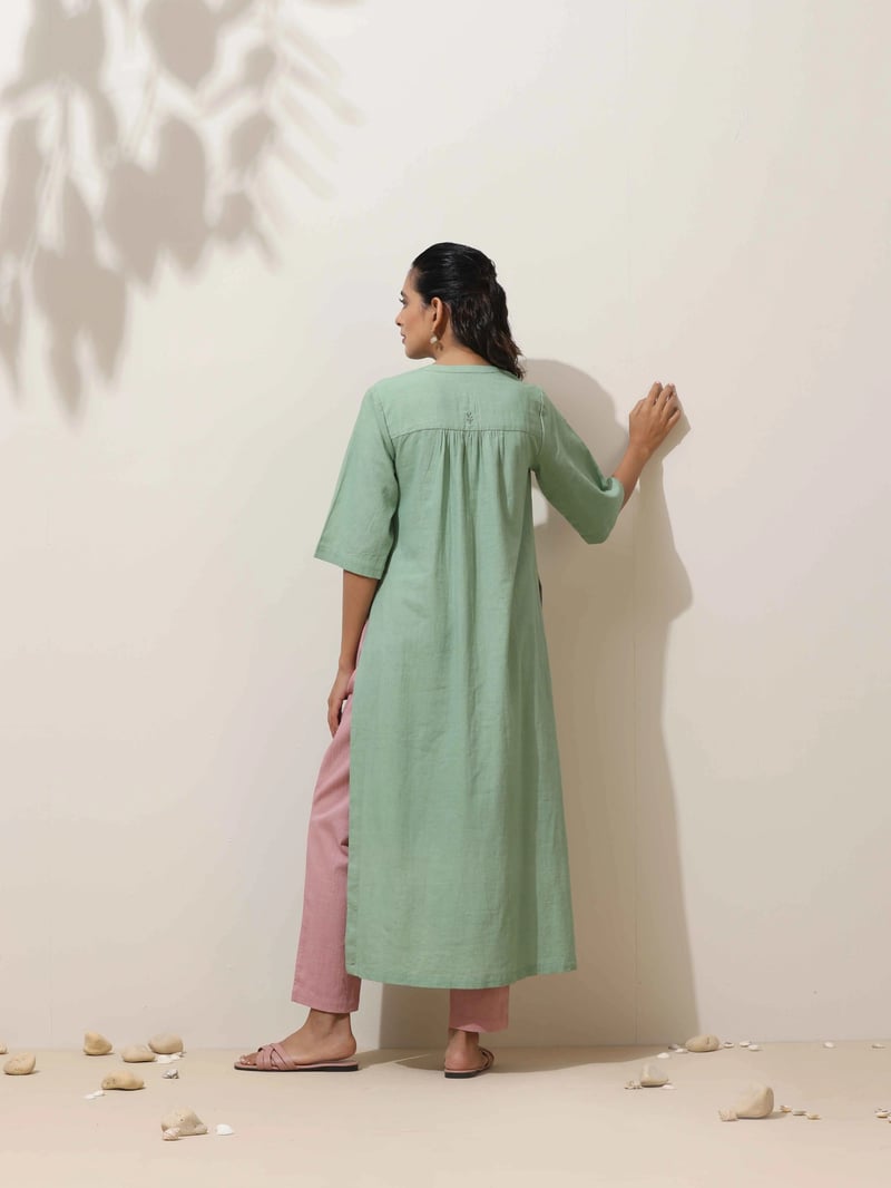 Mint Green Cotton Linen Straight Kurta Pant Set
